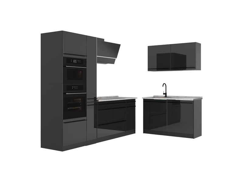 Vicco cuisine en angle, anthracite haute brillanceanthracite, 230 x 120 cm plan de travail marbre  - Conforama A