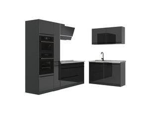 Vicco cuisine en angle, anthracite haute brillanceanthracite, 230 x 120 cm plan de travail marbre