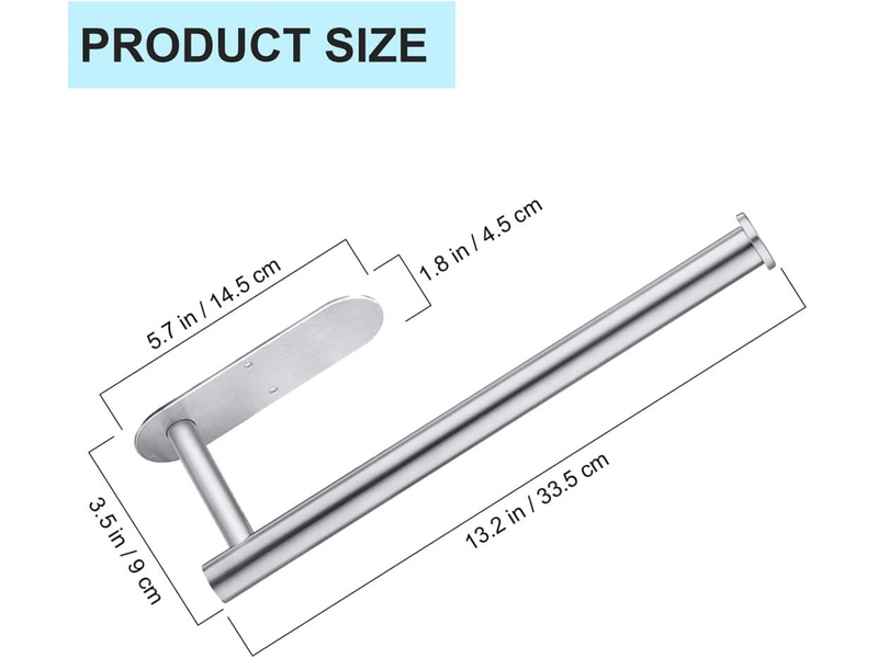  2-pack of stainless steel tissue holders, 33.5cm, wall-mounted, suitable for kitchens and bathrooms, with self-adhesive adhesive (silver)  - Conforama E