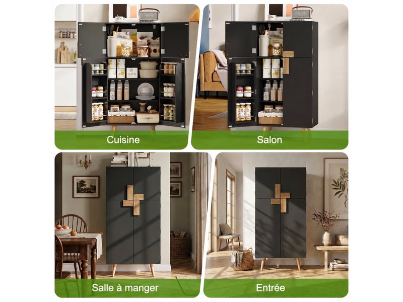 Meuble de cuisine muvano, armoire de cuisine noire 4 portes, étagères réglables, 60 × 35 × 120 cm - Conforama D