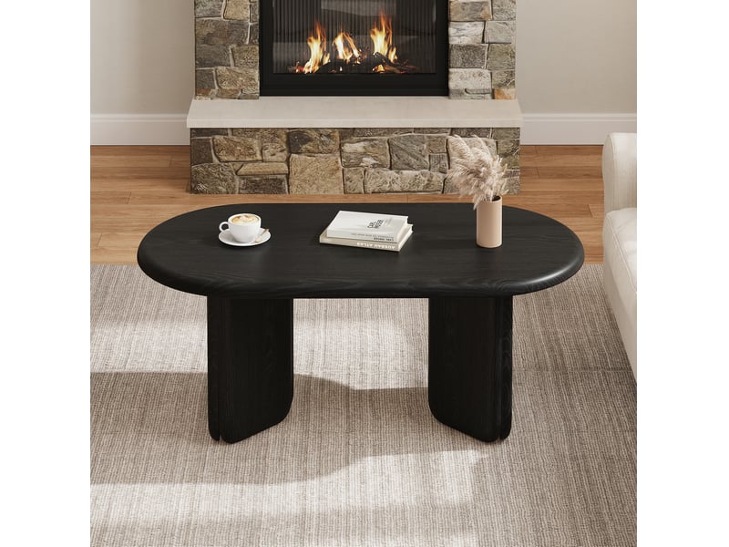  Table basse ovale 99x50x40 cm en mdf – noire – design moderne avec pieds décoratifs  - Conforama D
