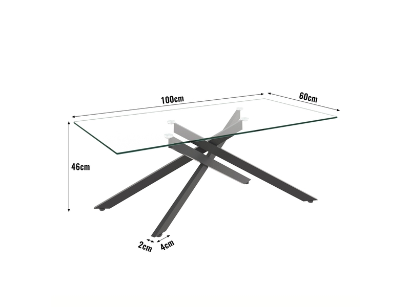  Table basse rectangulaire fixe en verre trempé avec piètement en métal noir pour salon moderne 100 × 60 × 46 cm  - Conforama C