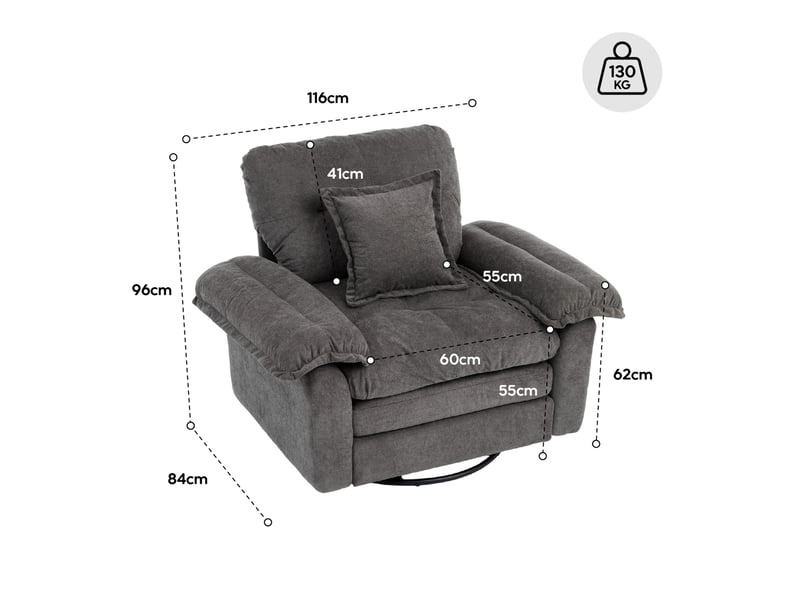  Fauteuil pivotant tcqpz 360° oversize 116 x 84 x 96 cm en chenille beige 1 place avec coussin de soutien  - Conforama C