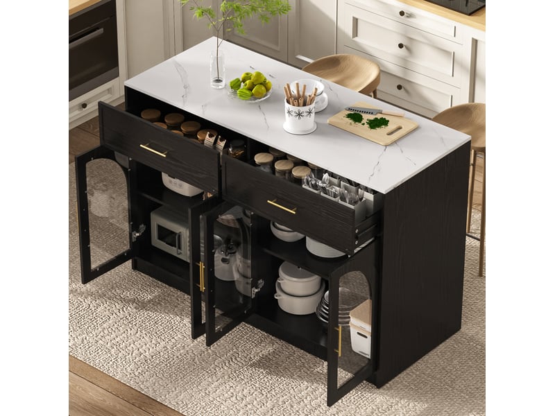  Îlot central de cuisine avec éclairage led et rangement homvra  - Conforama C