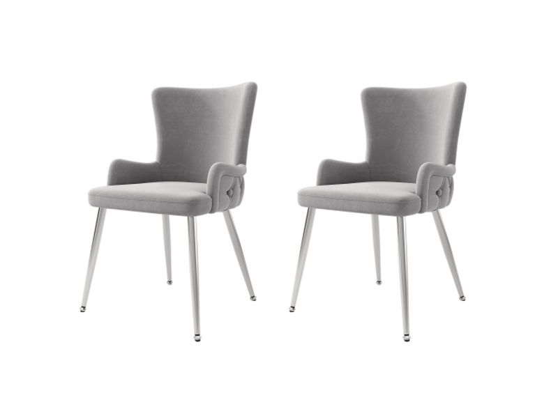  Lot de 2 chaises de salle à manger, chaise grise, fauteuils de salon de luxe avec pieds en métal argenté, en velours  - Conforama A