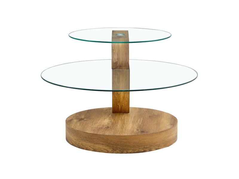  Table basse en verre trempé à 3 niveaux, mdf décor bois, transparente 89,9 cm  - Conforama A