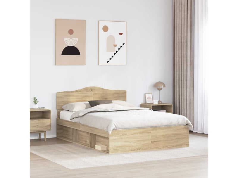 Lit double- lit adulte - cadre de lit chêne sonoma 150 x 200 cm bois de pin massif - Conforama B