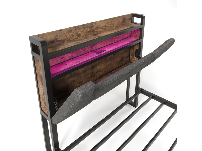  Lit simple 90x200 cm avec 1 tiroir et tête rangement, lin, gris, sans matelas  - Conforama E