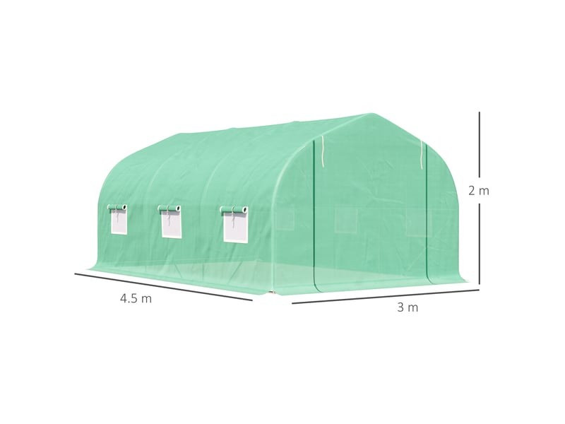  Serre de jardin 450x300x205 cm – verte – porte zippée et fenêtres enroulables, structure acier galvanisé  - Conforama C