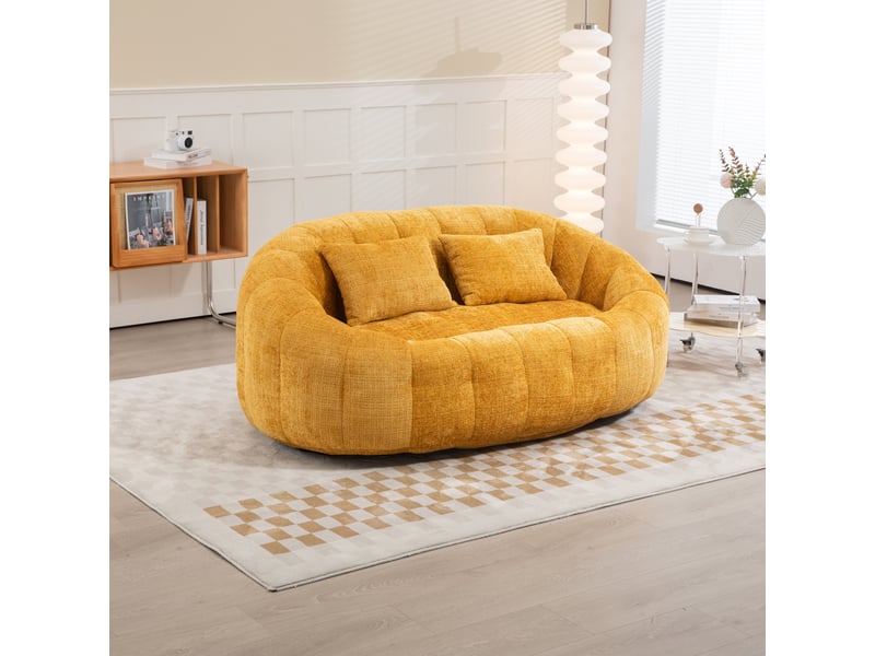  Canapé droit 2 places 144,93x95x62,99 cm, fauteuil poire confortable, meuble de salon pour chambre ou bureau, chenille, jaune  - Conforama W