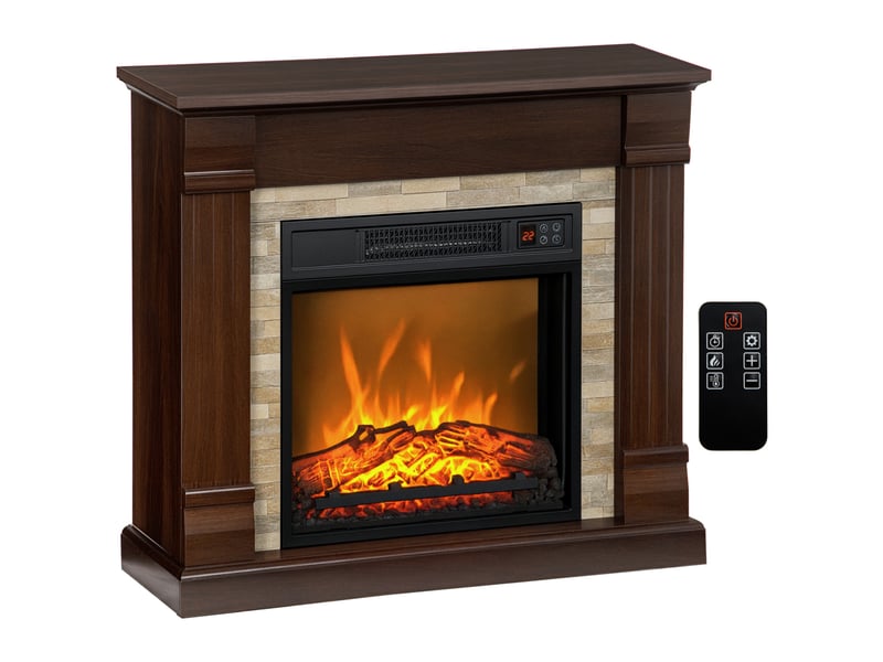  Cheminée électrique, cheminée décorative 1800w effet flamme, luminosité et température réglables, 80x21,6x67,8cm, marron  - Conforama A