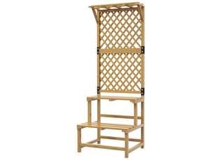 Support plantes en bois jaune, 2 niveaux, treillis, étagère pour jardin et terrasse, 60x50x166 cm