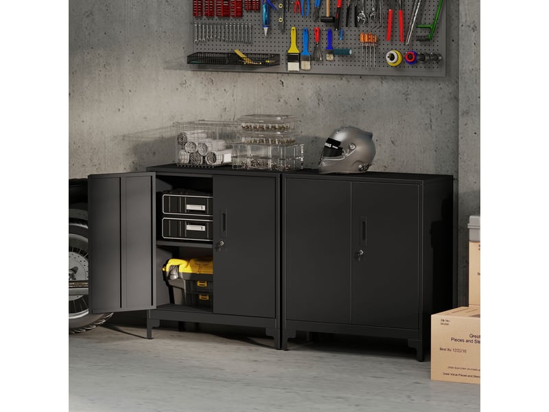  Armoire de bureau à 2 niveaux, meuble de rangement bureau métallique avec 2 portes verrouillables, noir, 80 x 35 x 91 cm  - Conforama W