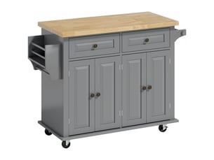 Desserte de cuisine multi rangements 2 tiroirs 2 placard 2 portes étagère range-bouteille porte-torchons mdf gris hévéa