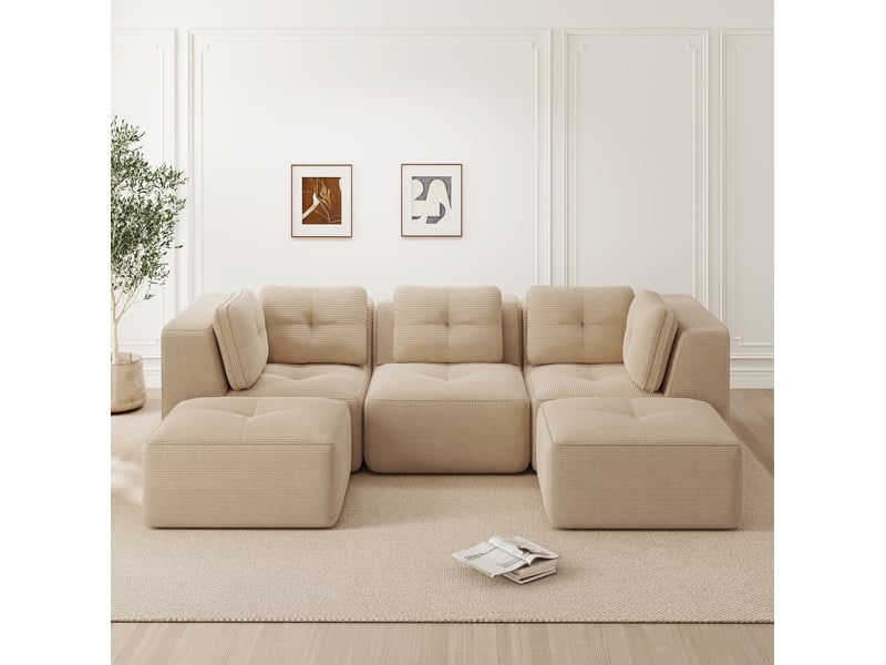  Tcqpz canapé d'angle modulable en corduroy beige, assise profonde 74 cm  - Conforama B