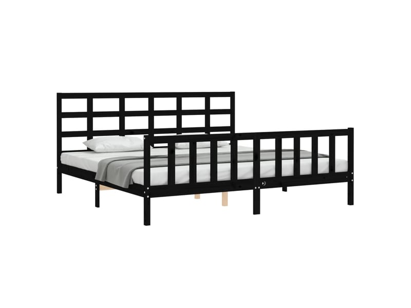  Lit double- lit adulte -  cadre de lit sans matelas noir 200x200 cm bois massif de pin  - Conforama B
