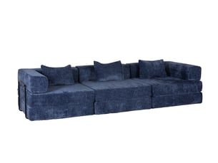 Canapé d'angle, avec couchage d'appoint, sans montage, en tissu chenille, coloris bleu foncé, l300 x p100 x h63 cm