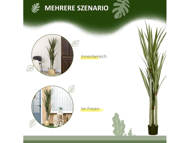 Plante artificielle yucca 190 cm verte en plastique avec pot en ciment, pour intérieur et extérieur sans entretien - Conforama E