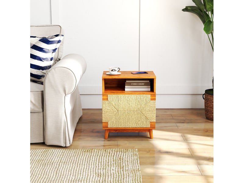  Lot de 2 tables de chevet boho 48x35x58 cm avec porte, marron  - Conforama B