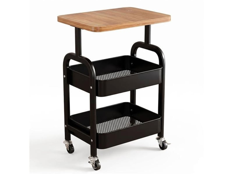  Chariot roulant multifonction 3 niveaux 43x30x60 cm cadre metal noir plateau bois 414350_AACSW71051_6_DROPFR - Conforama A