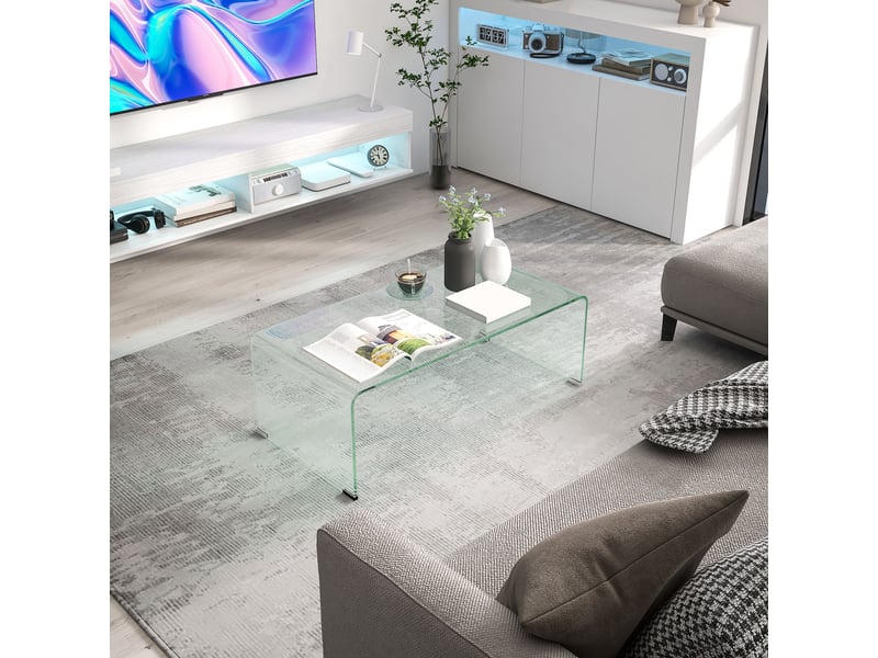  Table basse en verre table de salon rectangulaire design moderne en verre trempé avec bords sûrs arrondis transparent  - Conforama D