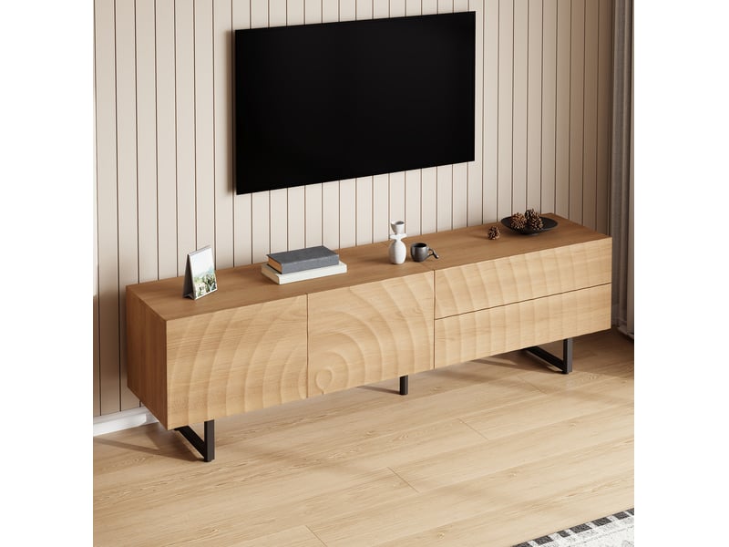  Meuble tv modenvie 180 x 38 x 51,5 cm avec rangement, panneaux de particules naturel  - Conforama B