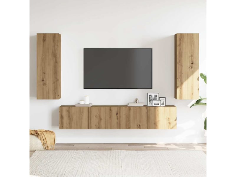  Lot de 4 meuble tv mural, meuble tv suspendu chêne artisanal bois d'ingénierie shl48034  - Conforama C