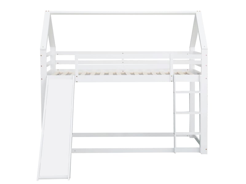  Lit enfant maison blanc 90 × 200 cm, lit superposé avec toboggan et échelle  - Conforama A