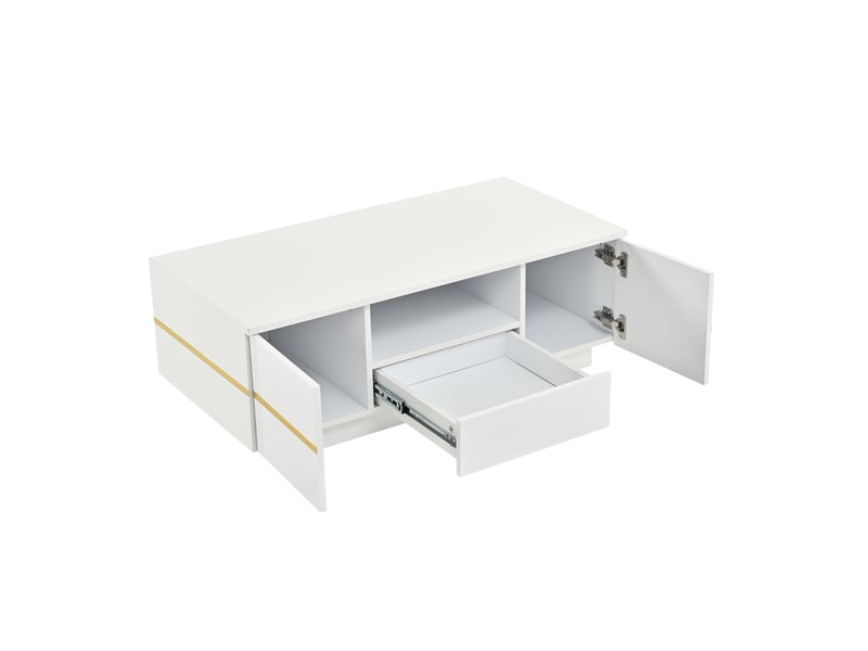  Table basse avec led et rangement 100x50x35.5 cm en mdf blanche et dorée  - Conforama D