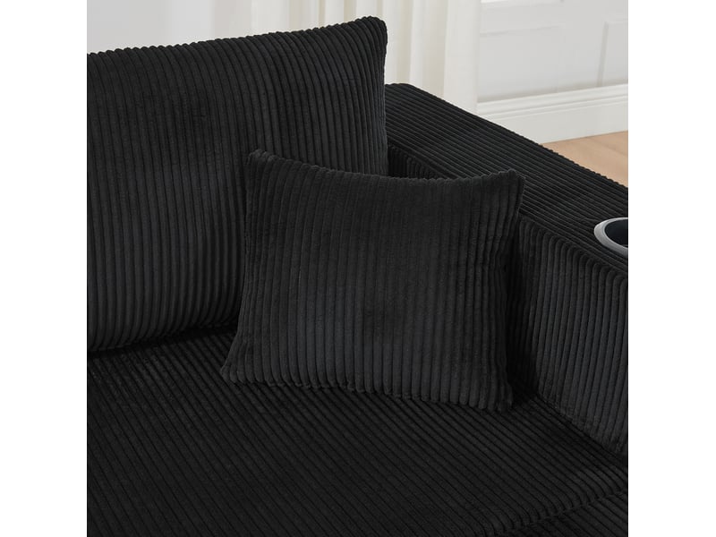  Canapé d'angle modulaire 3 places 230x138x75 cm velours côtelé noir  - Conforama D