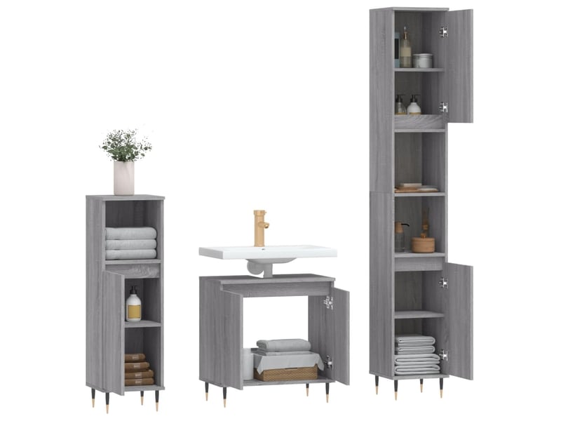 Ensemble d'armoires de salle de bain 3 pcs sonoma gris cf63014 - Conforama E