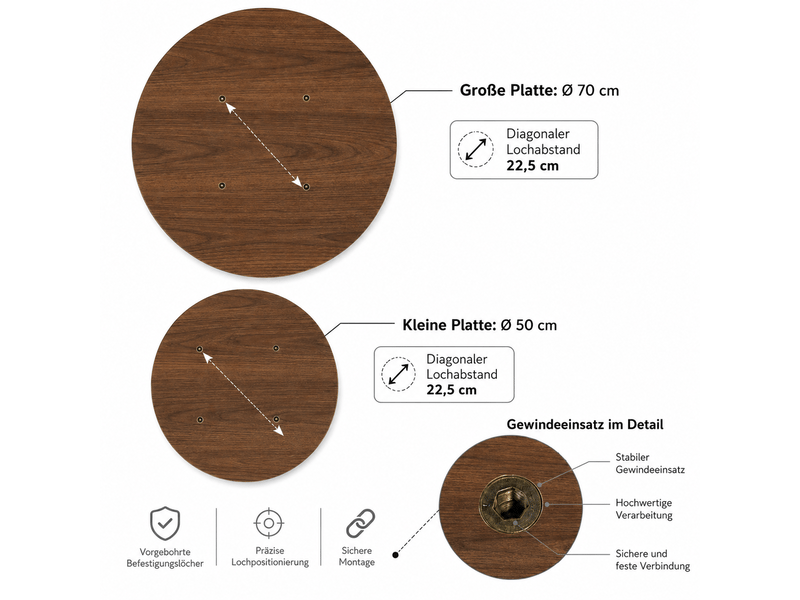  Table lot de 2 pièces formes rondes effet bois noyer plateaux seuls  - Conforama C