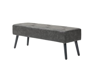 Banc de chevet avec pieds en bois et assise rembourrée, 114 x 38 x 42 cm, gris
