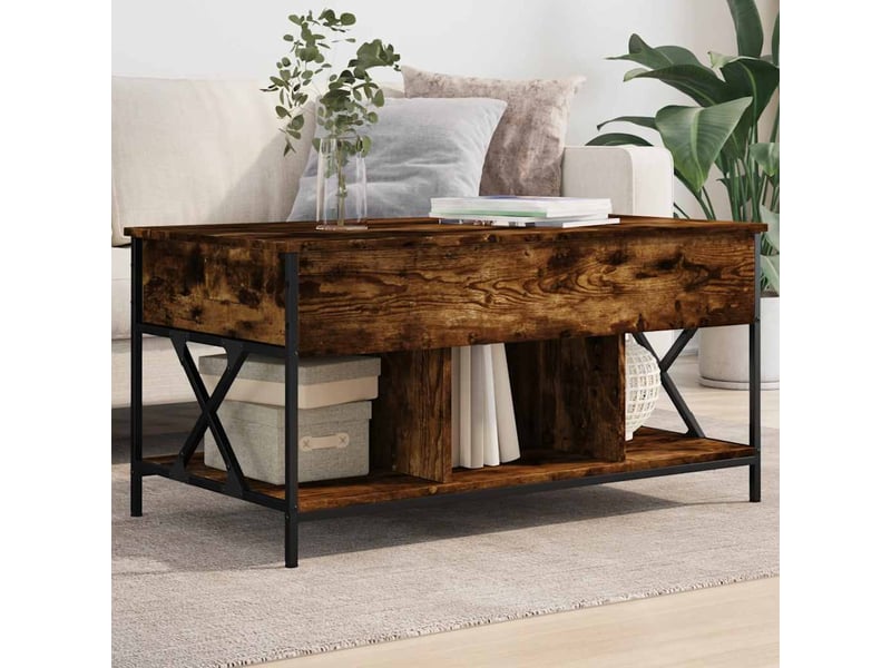  Table basse - table de salon - table à thé chêne fumé 100x55x50 cm bois d'ingénierie et métal  - Conforama B