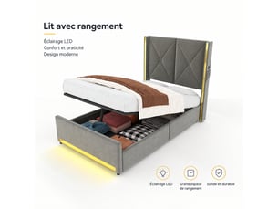 Lit coffre 90x200 cm coloris gris