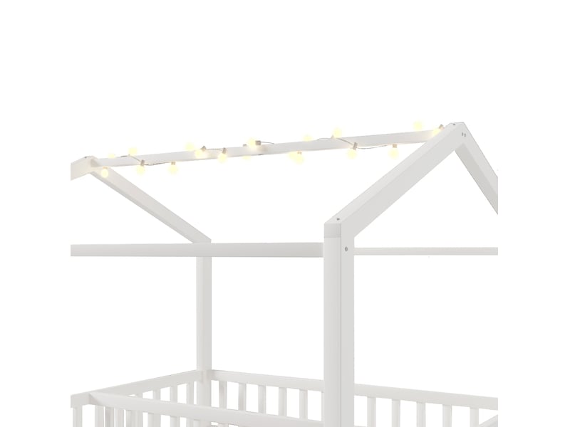  Lit enfant 90x190x156,5cm avec barrières en pin et mdf blanc, sans matelas, style minimaliste avec led ORFRN636P382007K - Conforama D