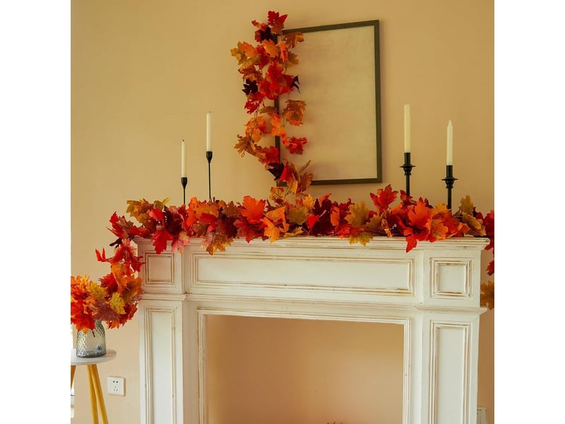  Pièces 1,7 m guirlandes de feuilles d'érable artificielles, guirlande d'érable automne suspendu vignes de feuilles d'automne, pour cheminée, jardin, automne, interieur exterieur  - Conforama C