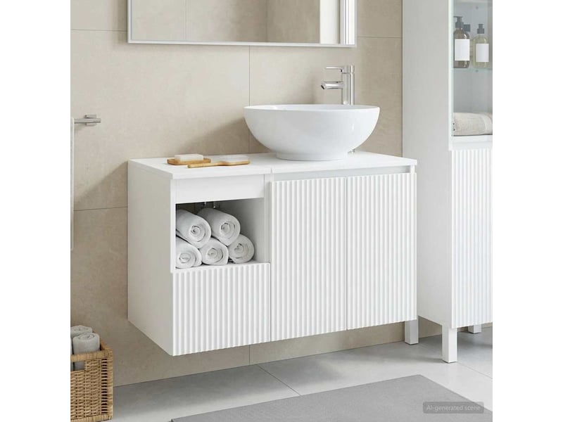 Ensemble de mobilier de salle de bain 2 pc blanc brillant cf64005  - Conforama B