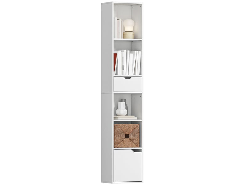  Bibliothèque, étagère à livres, meuble de rangement avec tiroir placard compartiments ouvertes, 30 x 24 x 158 cm, blanc  - Conforama A