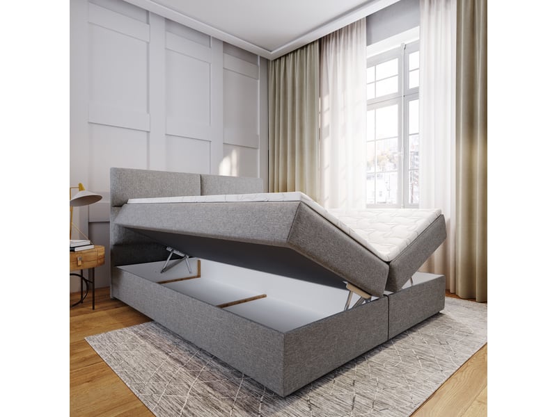  Boxspring lonis 200x200 cm, lit complet avec matelas, marron  - Conforama C