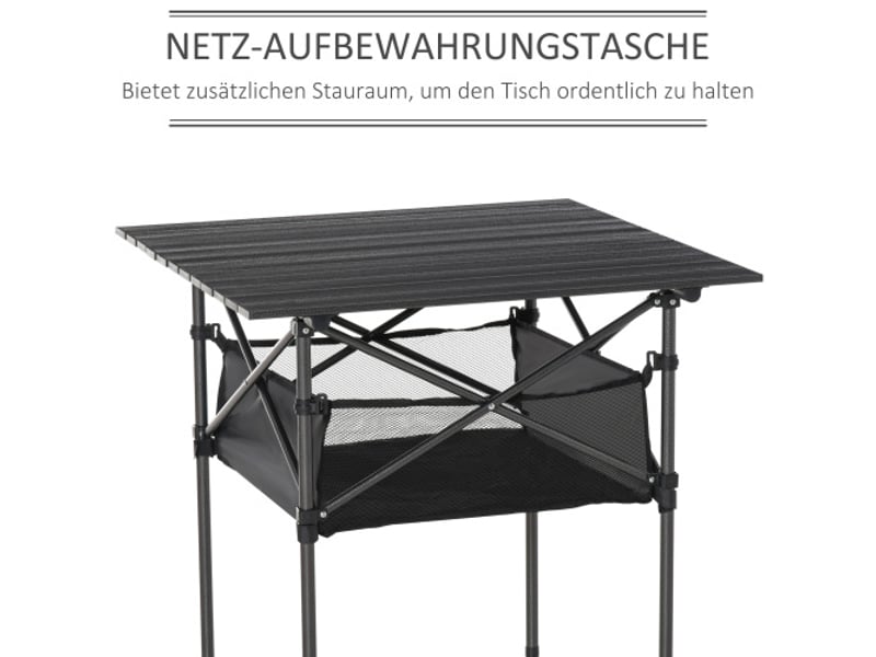 Table de camping pliante en aluminium noir, légère, portable, avec filet, 70x70x69 cm - Conforama D