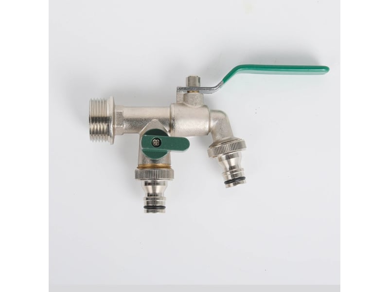  Robinet de jardin premium à double sortie 34 – laiton, vert  - Conforama C