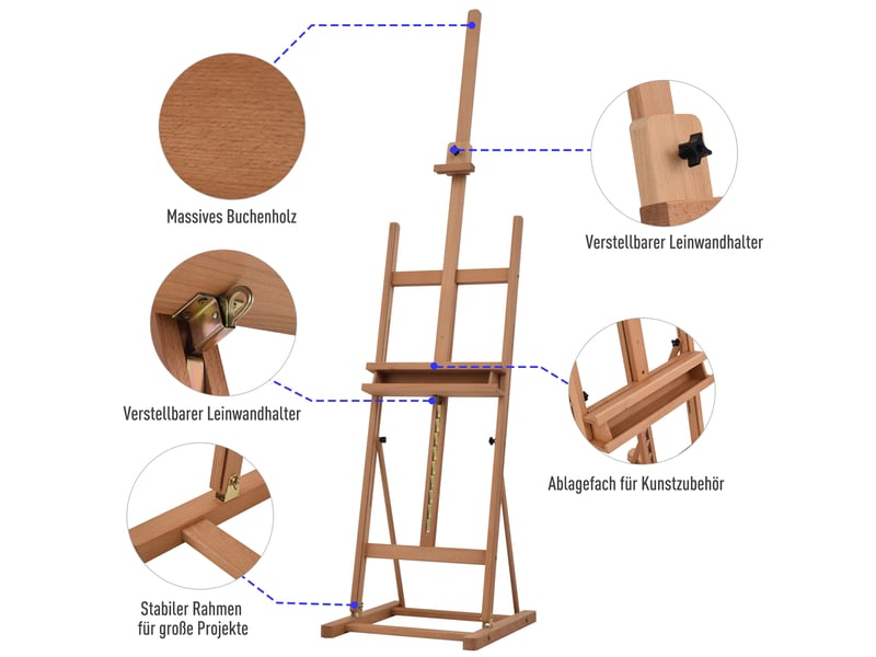  Chevalet d'atelier réglable en hêtre avec tablette 53 x 50,5 x 171-230 cm  - Conforama E