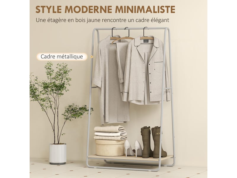  Portant à vêtements avec porte-chaussures et tringles métal gris 80 x 44 x 140 cm  - Conforama E