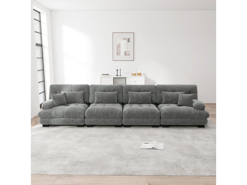 Canapé droit, canapés 4 places confortables avec assise profonde, chenille, gris - Conforama B