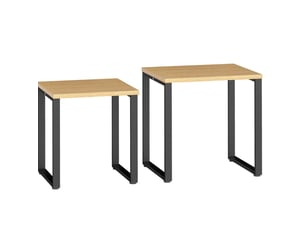 Tables basses gigognes 2 pièces avec pieds métalliques en panneau mélaminé, finition bois naturel, pour salon