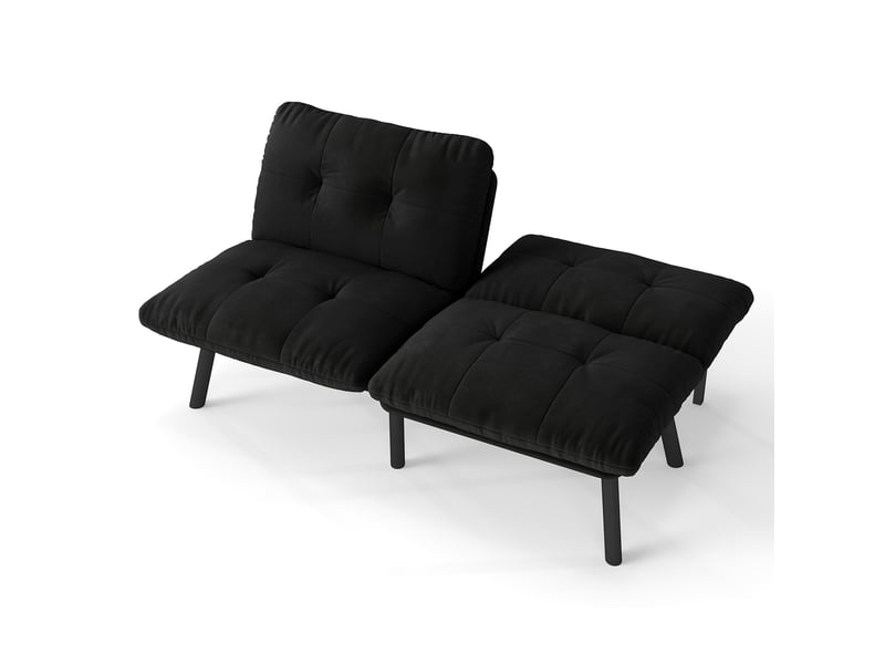  Canapé-lit futon 2 places 160x81x78 cm noir en velours, convertible en lit pour couchage d'appoint  - Conforama A
