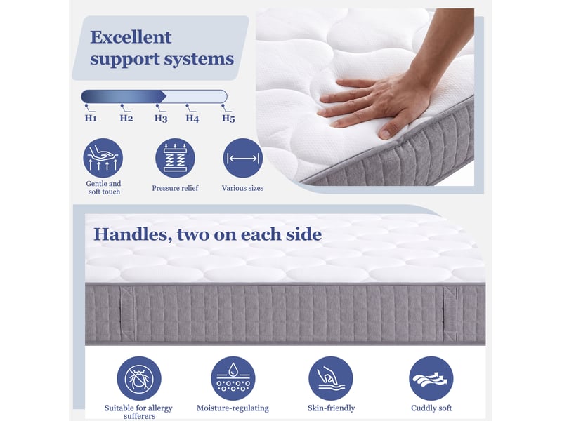  Matelas 140x190 cm, épaisseur 25 cm, 7 zones, 630 ressorts ensachés, soutien ferme h3, mousse froide, blanc  - Conforama D