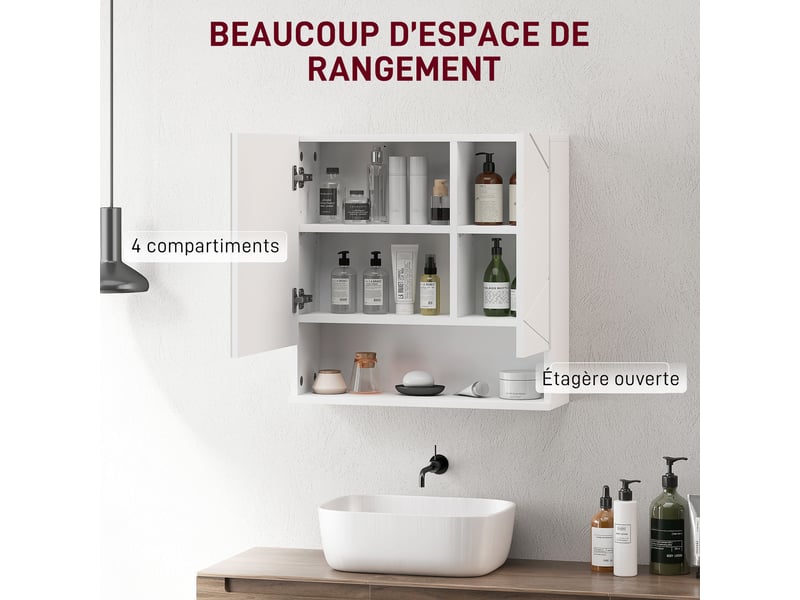  Armoire murale de salle de bain avec miroir 2 portes en panneau de particules blanc 55x17x55 cm  - Conforama D