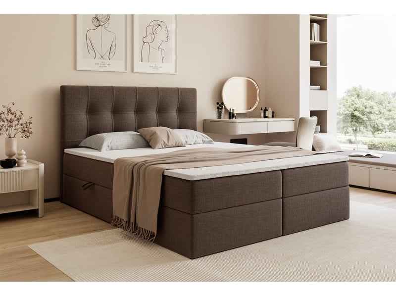  Lit coffre venus - 180x200 cm - avec matelas et surmatelas - tissu tressé - marron VENUS - Conforama B